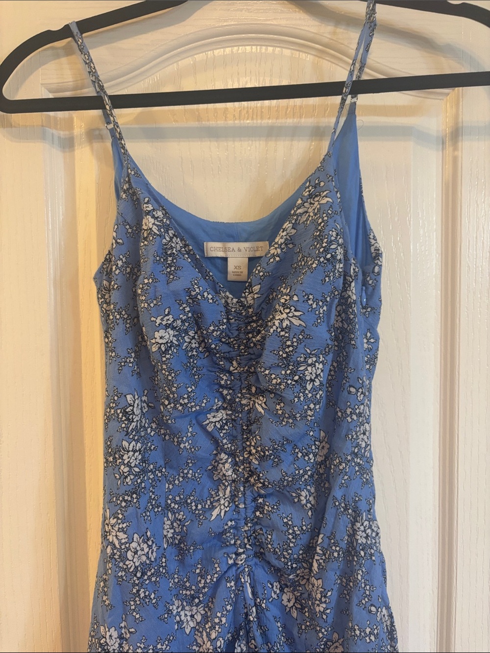 Chelsea & Violet Blue Floral Ruched Cami with Spaghetti Straps